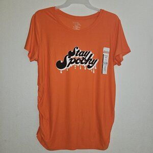 NWT Stay Spooky Women's Maternity Halloween Tee Orange Black XL 16-18 Time & Tru